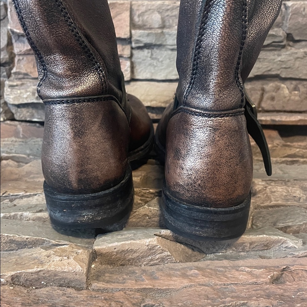 Frye Veronica Distressed Leather Boots Metallic Bronze - Picture 5 of 16